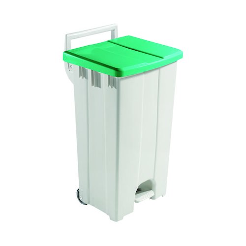 Grey 90 Litre Plastic Pedal Bin With Green Lid 357005 (SBY16302)