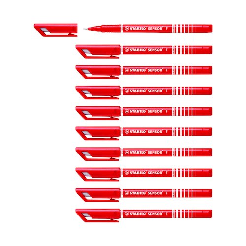 Stabilo Sensor Fineliner Bright Pen Red (10 Pack) 189/40 (SS18940)