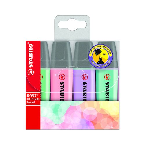 Stabilo Boss Original Highlighters Assorted Pastel Colours (4 Pack) 70/4 2 (SS49286)