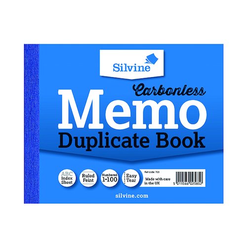 Silvine Carbonless Duplicate Memo Book 102x127mm (12 Pack) 703 T (SV42585)