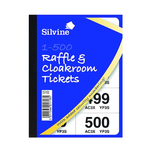 Cloakroom and Raffle Tickets 1 500 (12 Pack) CRT500 (SV43320)