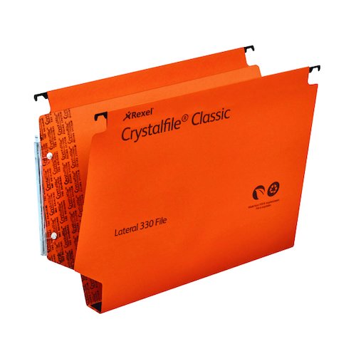 Rexel Crystalfile Classic 30mm Lateral File 300 Sheet Orange (25 Pack) 3000110 (TW17768)
