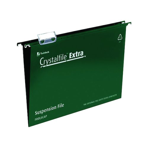 Rexel Crystalfile Extra 15mm Suspension File Foolscap Green (25 Pack) 70628 (TW70628)