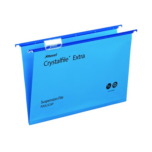 Rexel Crystalfile Extra 15mm Suspension File Foolscap Blue (25 Pack) 70630 (TW70630)