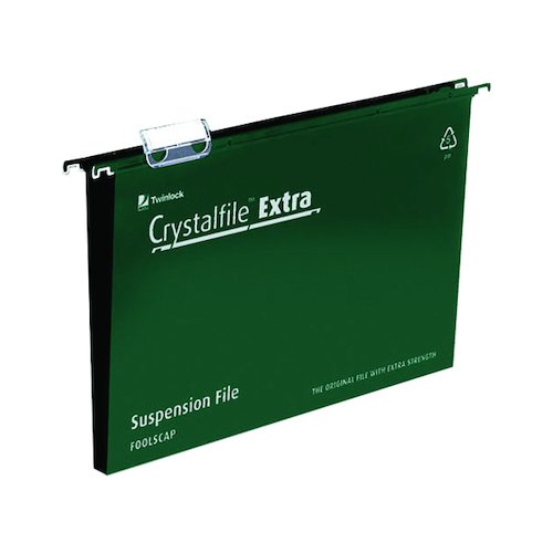Rexel Crystalfile Extra 30mm Suspension File Foolscap Green (25 Pack) 70631 (TW70631)