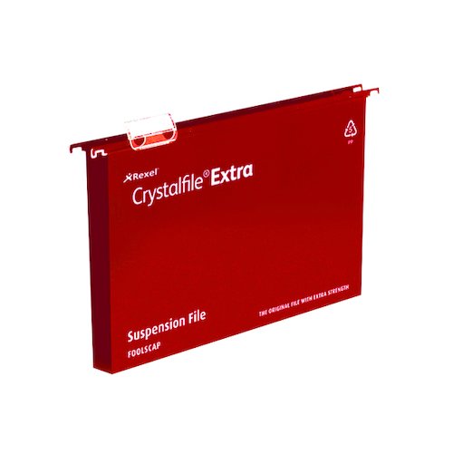 Rexel Crystalfile Extra 30mm Suspension File Foolscap Red (25 Pack) 70632 (TW70632)