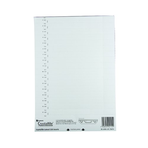 Rexel CrystalFile Lateral 330 Tab Inserts White (34 Pack) 70676 (TW70676)