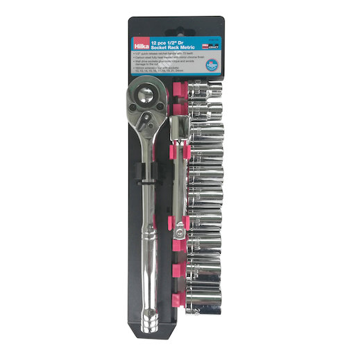 Hilka 12 pce 1/2" Dr Socket Rack Metric (5013433120028)