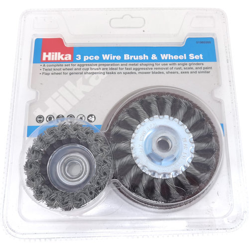 Hilka 3Pce Wire Brush & Wheel Set for Angle Grinders (5013433196009)